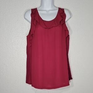 Loft Outlet Maroon Ruffled Sleeveless Tank Top